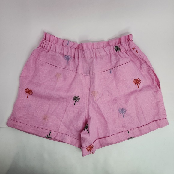 Farm Rio Anthropologie Linen Shorts Women's Small Embroidered Palm Trees Pink‎ - Picture 2 of 7